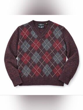 Vintage Club International Argyle Shetland Wool 100% V‑Neck Sweater Size SP